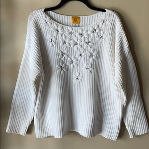 Ruby Rd. Winter White Sweater w/Flowers XL EUC